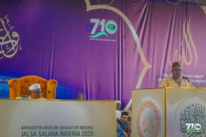 Barrister Alatoye Azeez Amir Ahmadiyya at the Jalsa Salana Opening Ceremony