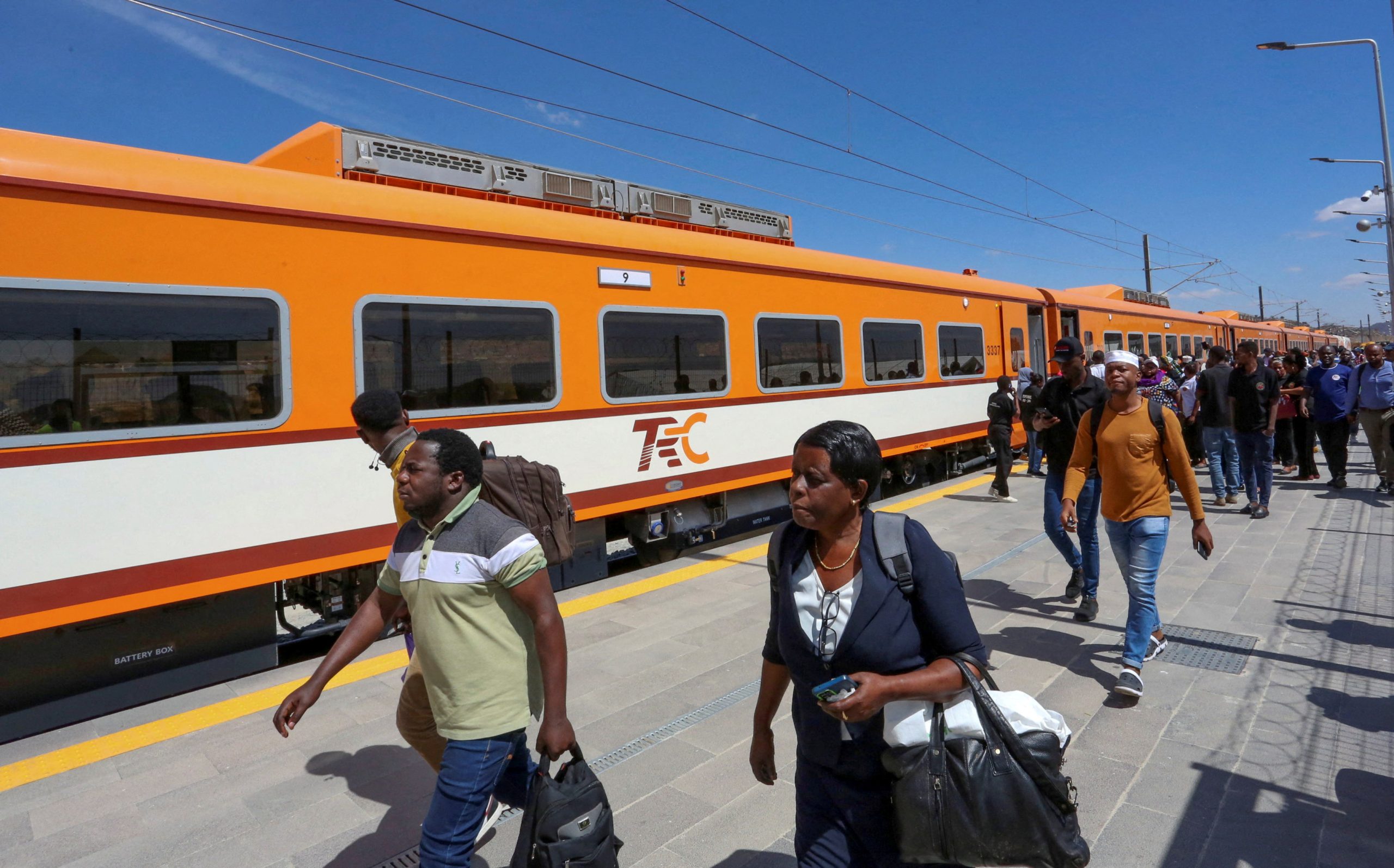 FILE PHOTO: Electric train launched at the at the Tanzanite train station, in Dar es Salaam