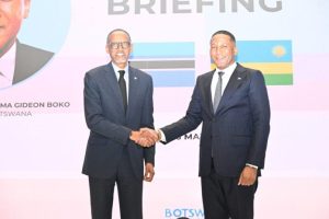 Botswana President Gideon-Boko in handshake with the  Rwandan President