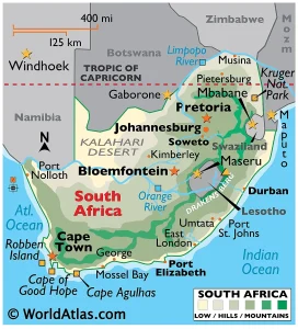 South Africa on World Atlas Map
