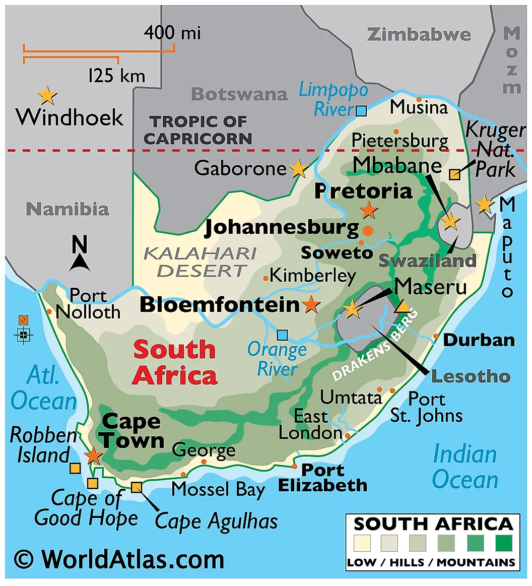 South Africa on World Atlas Map